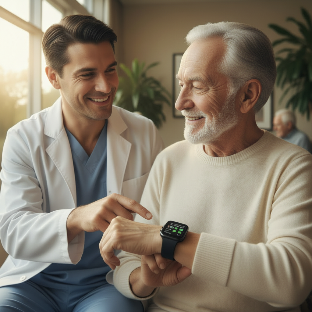 Care professional reviewing vitals dashboard