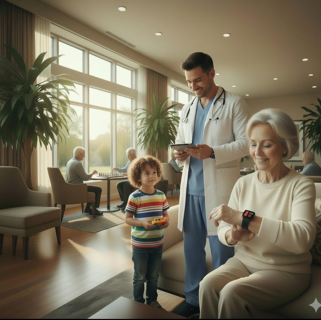 Family member checking senior health data