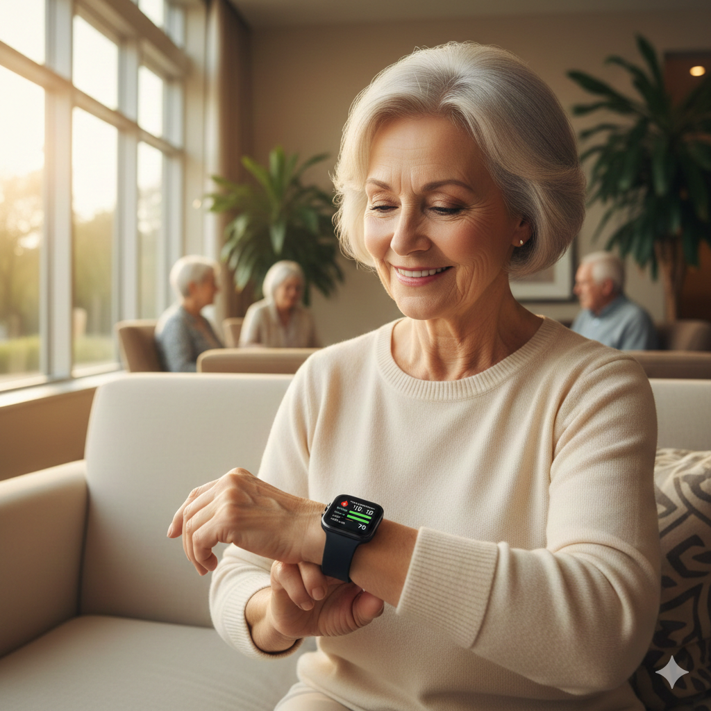 Senior wearing Vital Buddy smartwatch